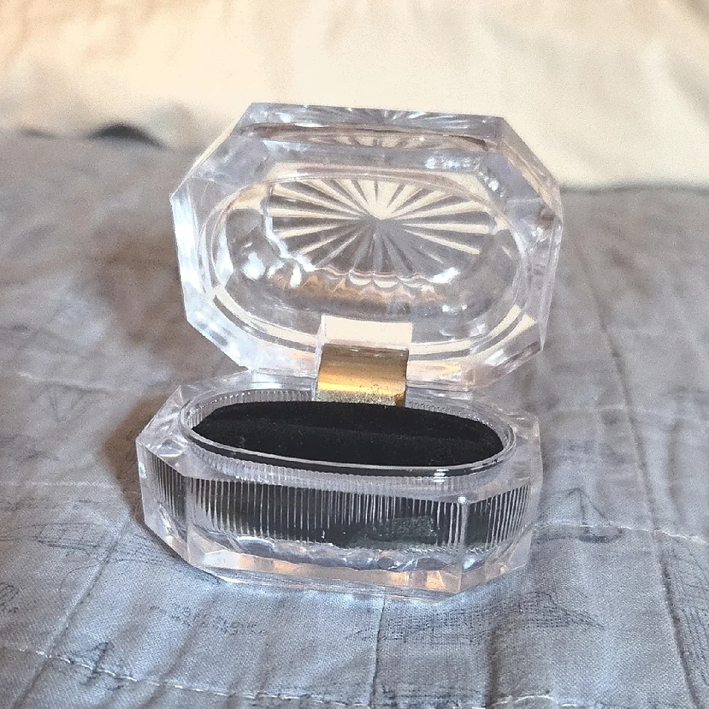 Clear Acrylic Jewelry Ring Box with Black Velvet Insert